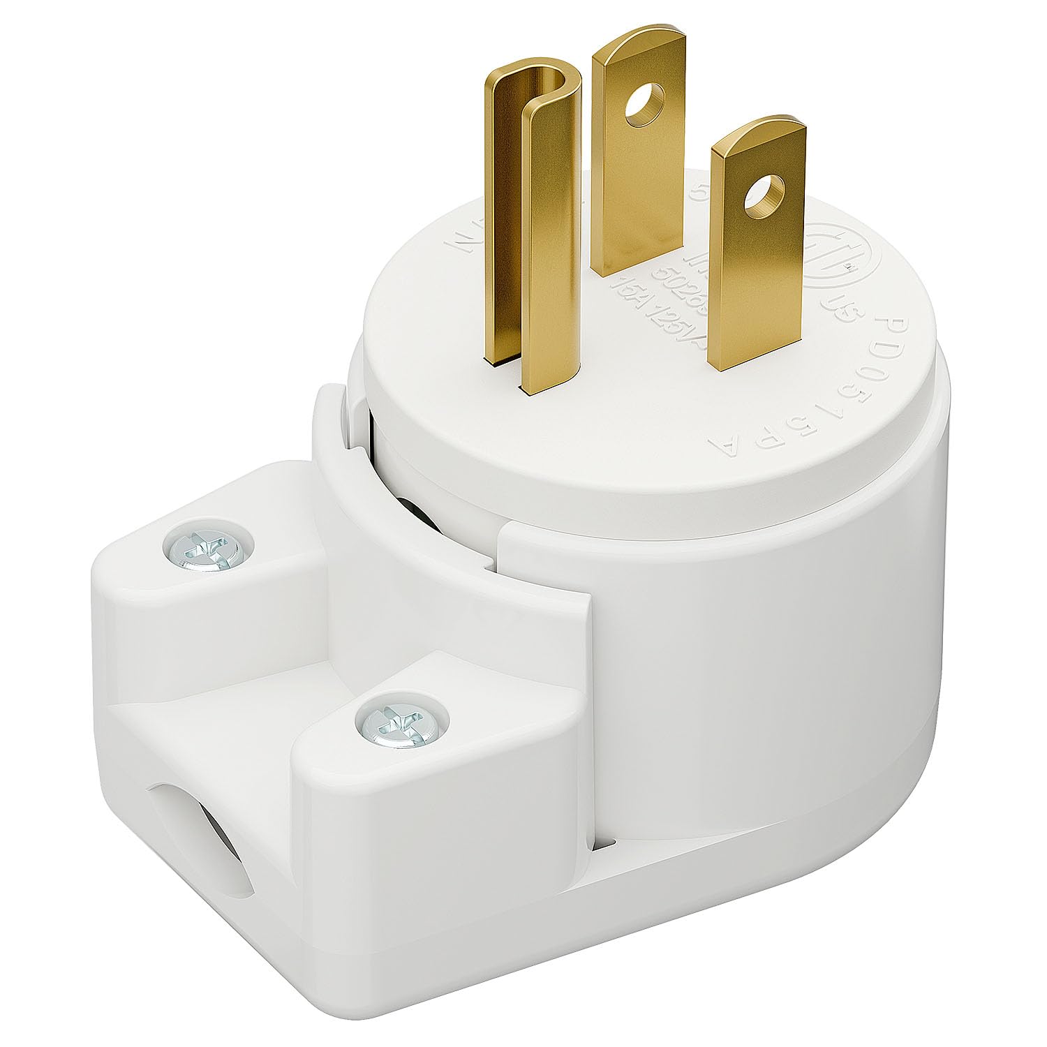 Plugrand 12 Direction Adjustable Nema 5 15P Right Angle Plug   15A, 125V, White, Etl Verified