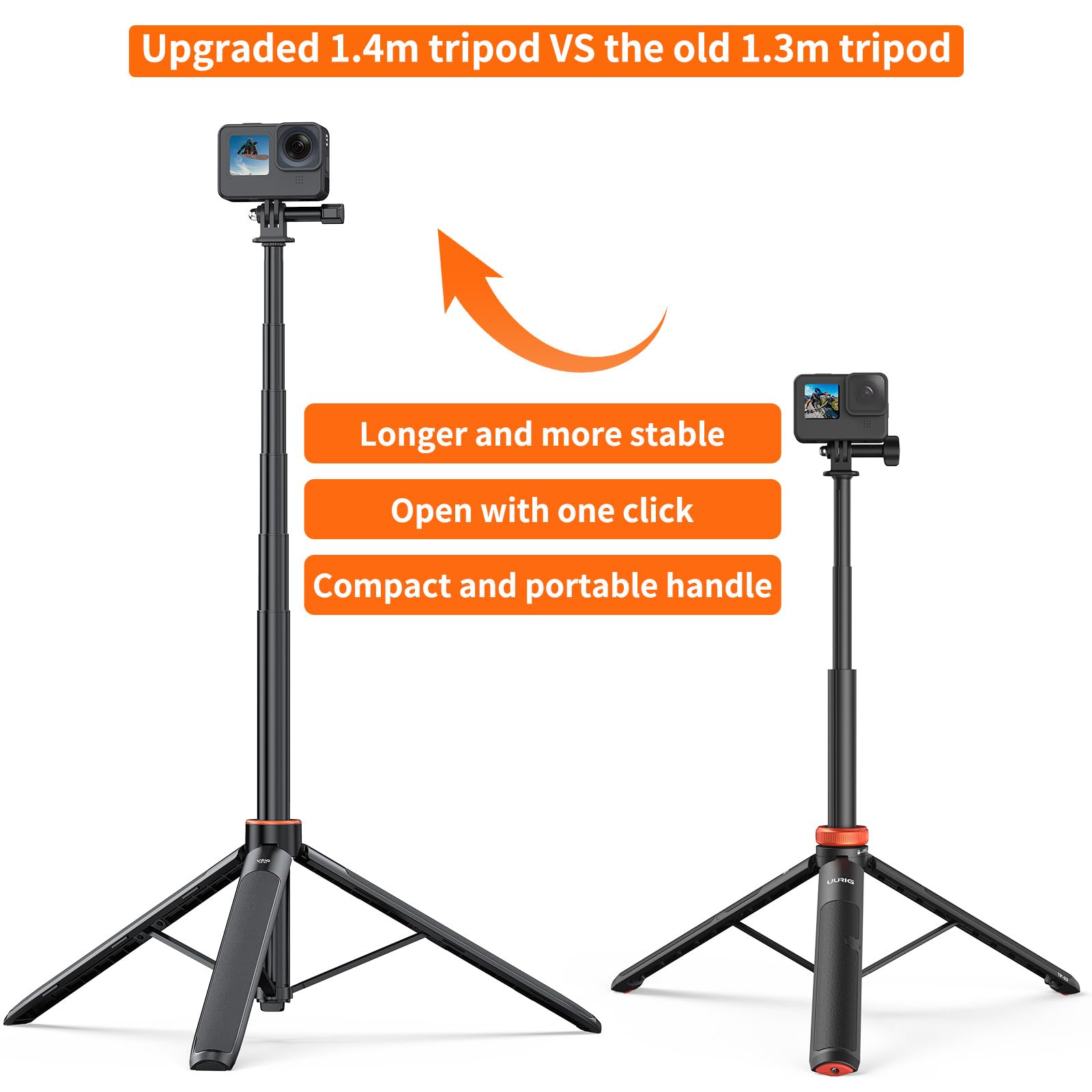 Uurig Tp21 54Inch Telescopic Selfie Stick Long With Tripod, Waterproof Hand Grip, For Insta360 Gopro Hero 10 9 8 7 6 5 4 3 2, Fusion, Max, Session, Akaso, Sjcam, Dji Osmo Gopro