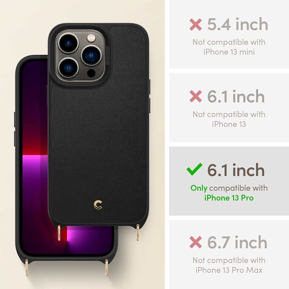 CYRILL iPhone 13 Pro Classic Charm Strap Case Synthetic Leather Black