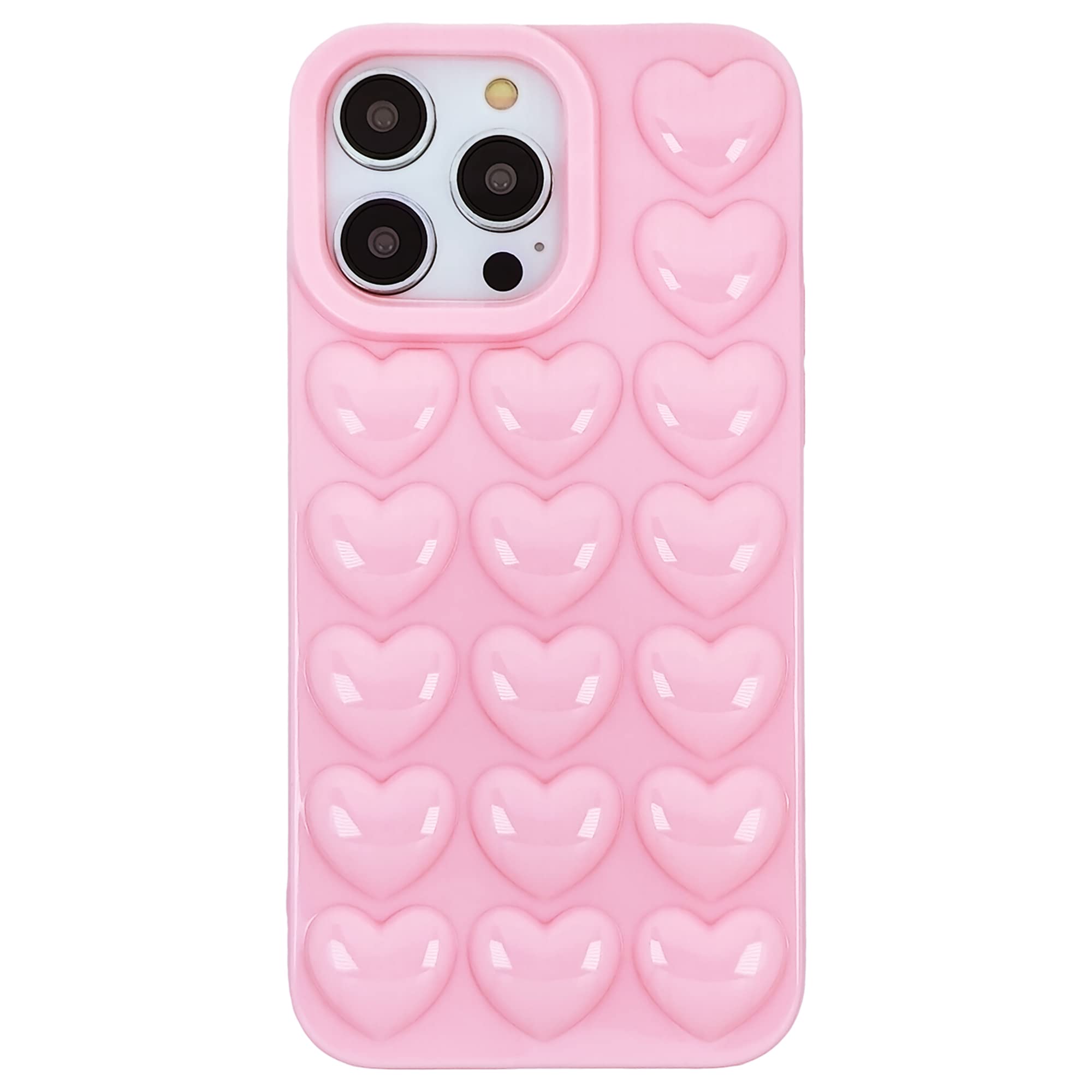 DMaos for iPhone 16 Pro Case for Women, 3D Pop Bubble Heart Kawaii Gel Cover, Cute Girly for iPhone16 Pro 6.3 inch - Pink