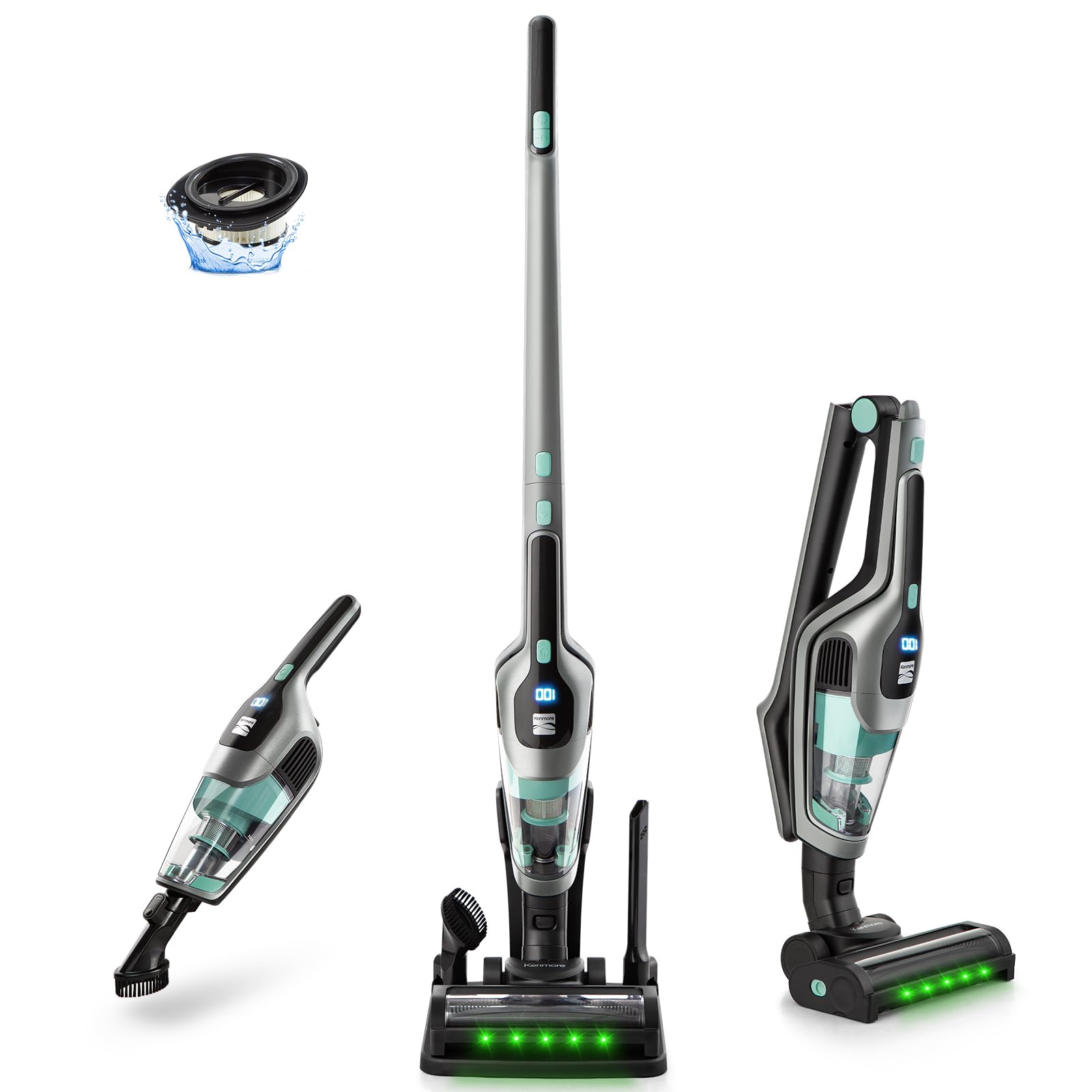 Kenmore 200 Series DS2010 Cordless Stick Vacuum Lightweight Cleaner 2-Speed Power Suction LED Headlight 2-in-1 Handheld for Hard
