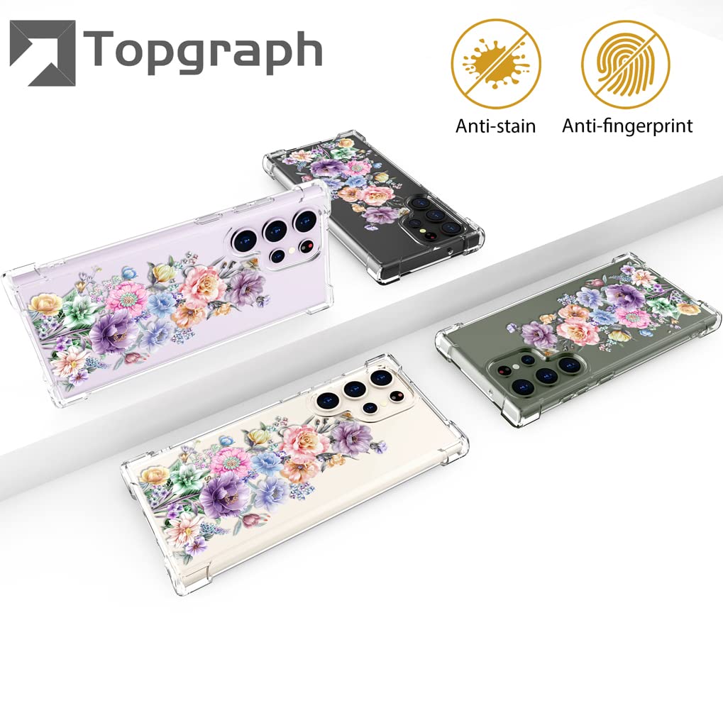Topgraph Case Flower Floral Cute Clear For Women Girly Girls For Galaxy S23 Ultra, Transparent Phone Case Floral Design Compatib