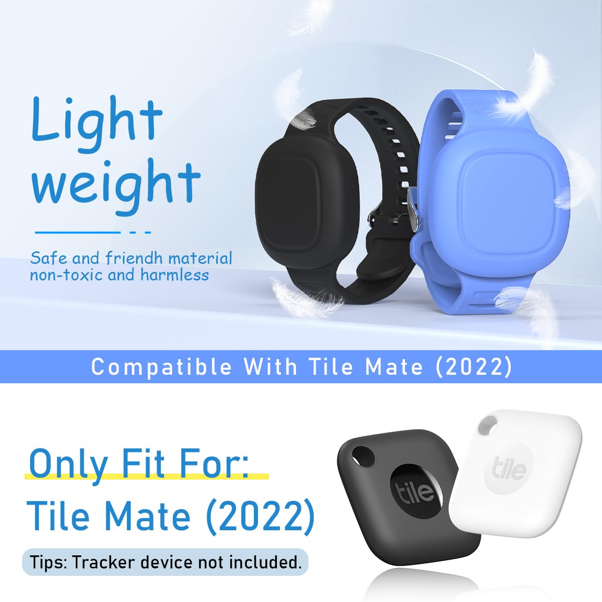 [2 Pack] Case For Tile Mate Bracelet Waterproof, Soft Silicone Tile Mate Wristband Holder Full Case Cover Compatible With Tile Mate (2022), Hidden Tile Mate Case For Child/Teen/Elderly (Black+Blue)