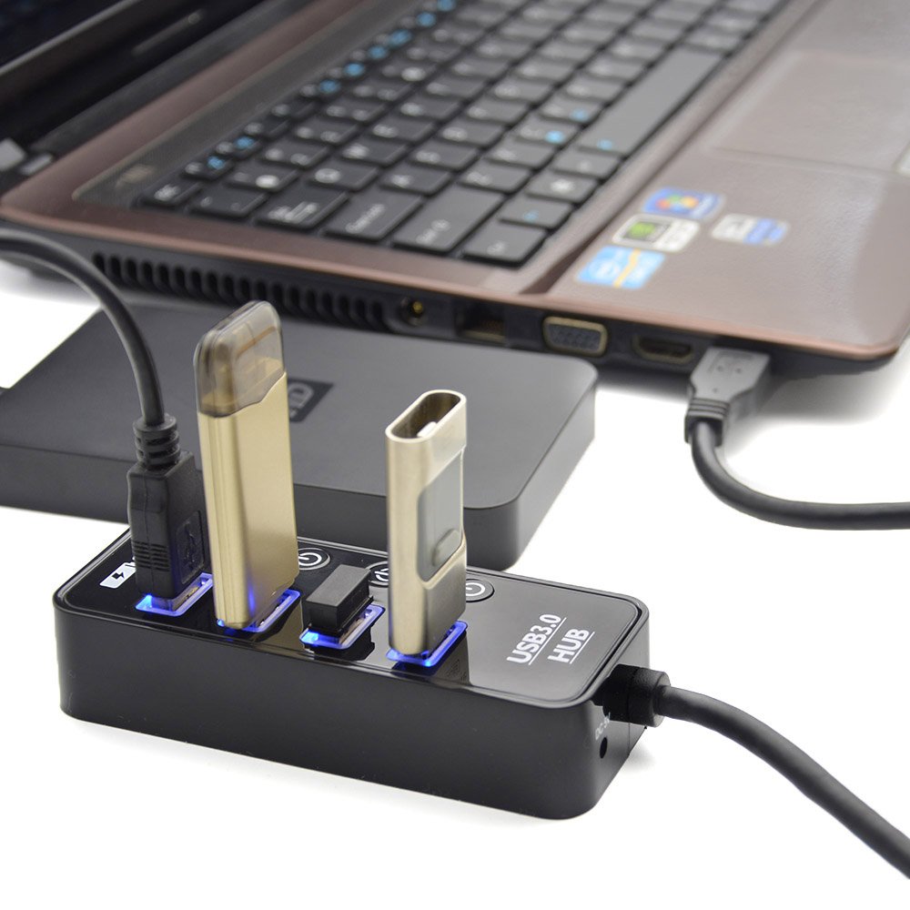 Usb Hub 3.0 Powered, Lyfnlove Usb Extender 4 Port Data Usb Hub With Power Adapter And 1 Smart Charging Port, Usb Splitter With On/Off Switches For Macbook, Mac Pro/Mini, Imac, Surface Pro Laptop/Pc