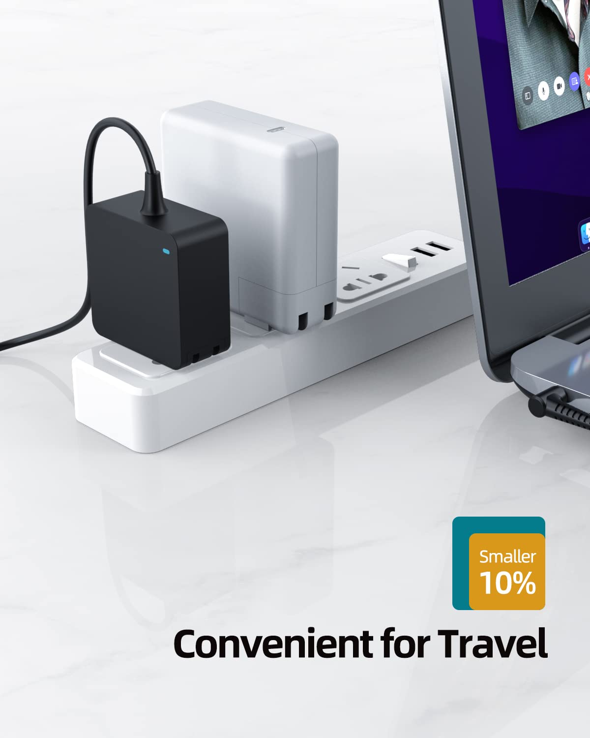 65W Ul Certified Charger For Lenovo V14 V15 V17 G4 G3 G2 Series   Portable Design With Foldable Plug & 7.5 Ft Extended Cord, Round Tip