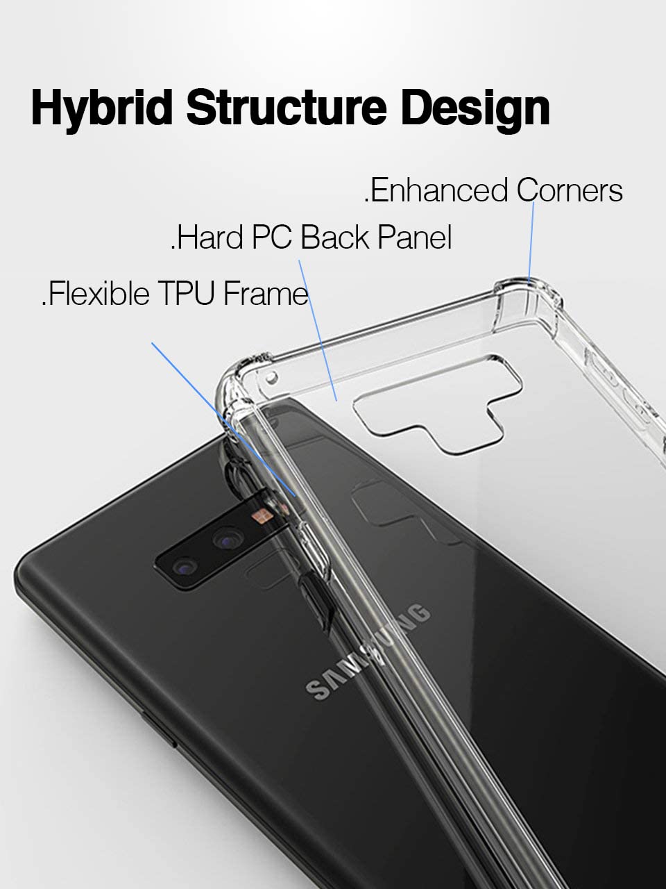 Kiomy Clear Case For Samsung Galaxy Note 9 5G Airbag Corners Shockproof Bumper Protective Phone Cover, Hybrid Design Hard Pc Bac