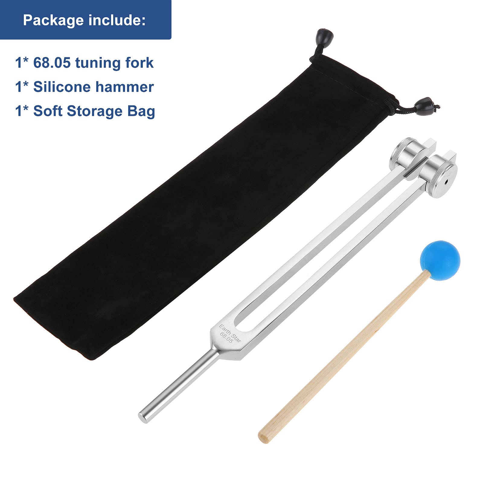 68.05 Solfeggio Tuning Fork With Silicone Hammer Bag For Sound, Musical Instrument, Vibration