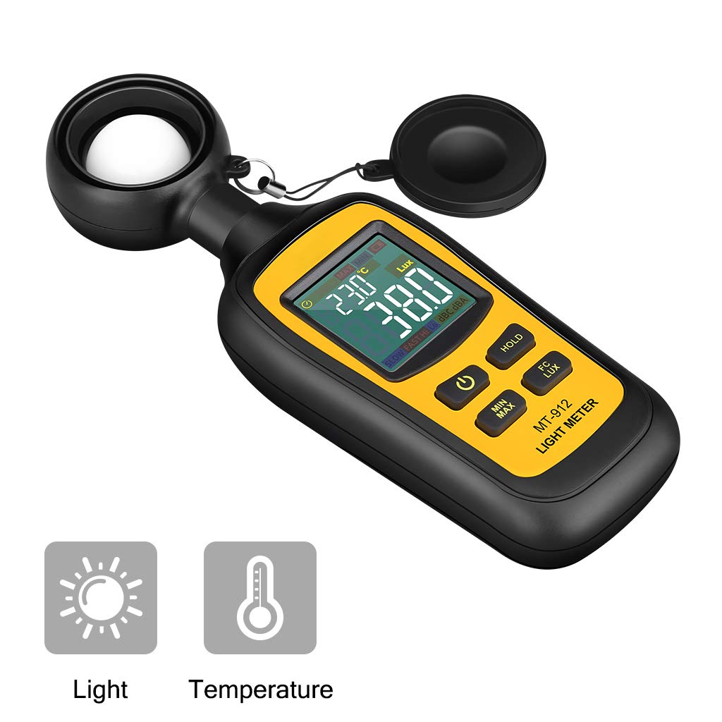 Light Meter Digital Illuminance Meter Handheld Ambient Temperature Measurer, Range Up To 200,000 Lux, Luxmeter With 4 Digit Colo