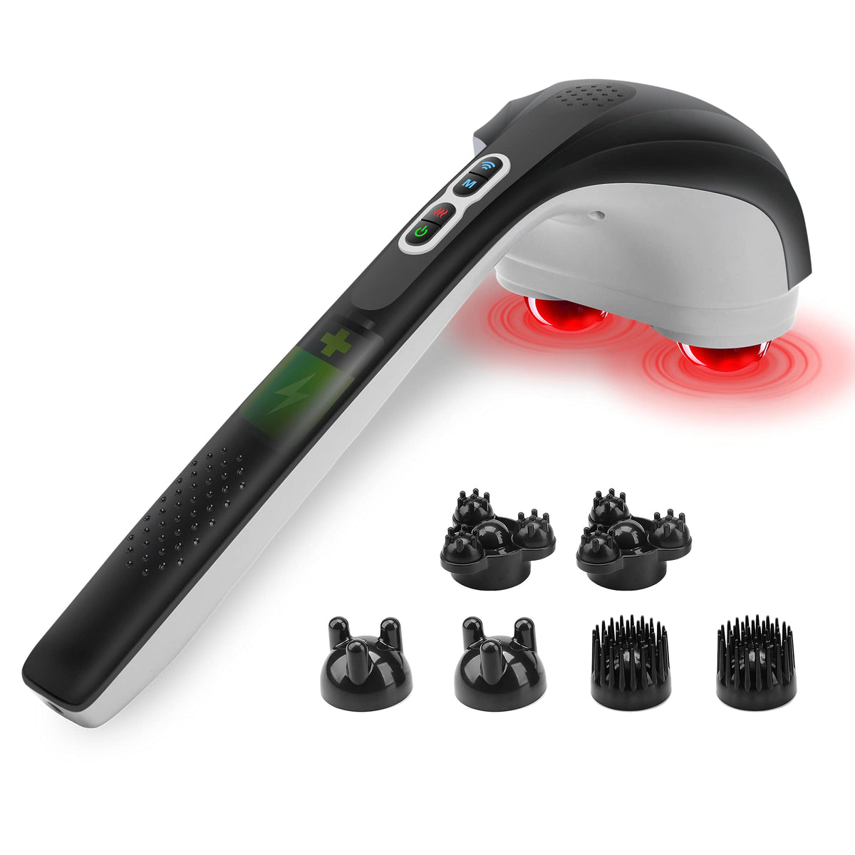 Snailax Cordless Handheld Back Massager With Heat,Deep Tissue Percussion Massager, 3 Sets Of Dual Pivoting Heads,Rechargeable Ha