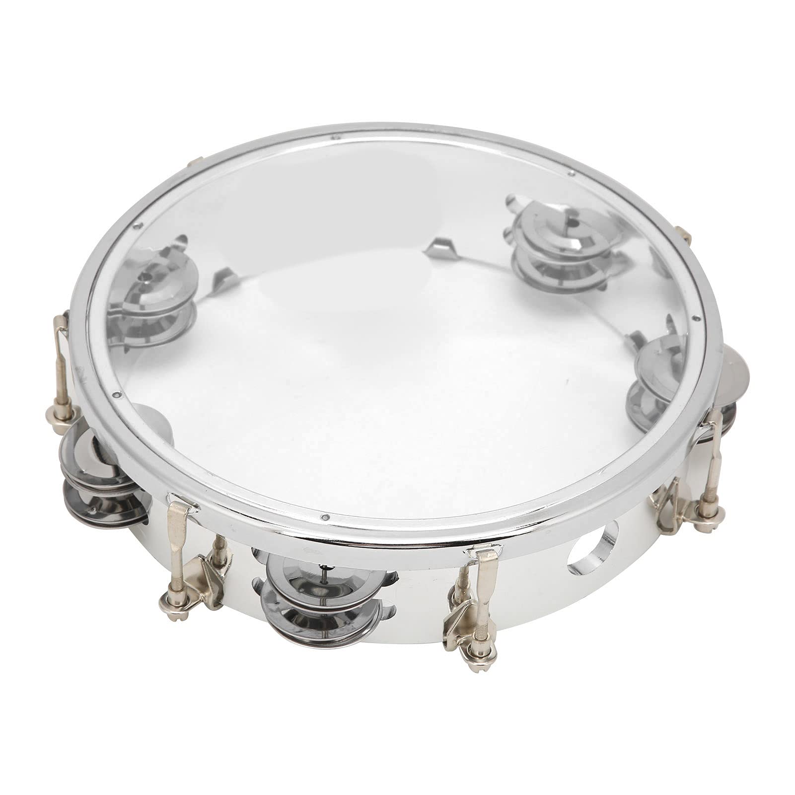 Tambourine, Less Vibration Crisp Sound Small Overtone Handheld Metal Bell Double Row Bells Drum for Percussion Teaching(Transpar