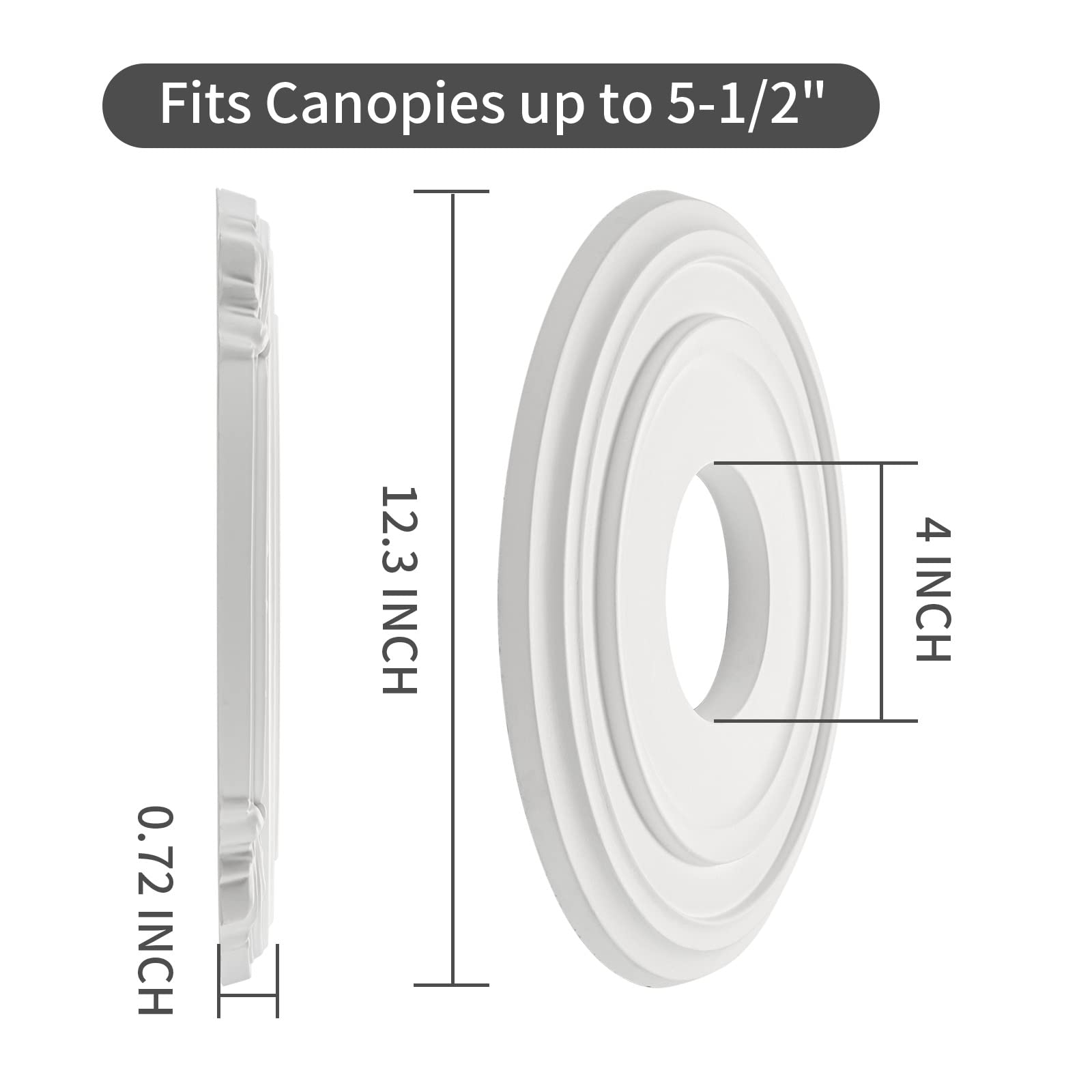 Eifhyt White Pu Ceiling Medallions For Light Fixtures And Ceiling Fans, 12 3/8''Od X 4'' Id X 1'' P (Fits Canopies Up To 7'')