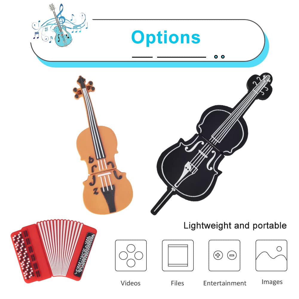 32Gb Usb Flash Drive Pack Of 5 Pcs, Borlterclamp Thumb Drives Memory Stick With Cute Musical Instruments Pattern, Usb Drive Gift For Students, Teachers And Kids