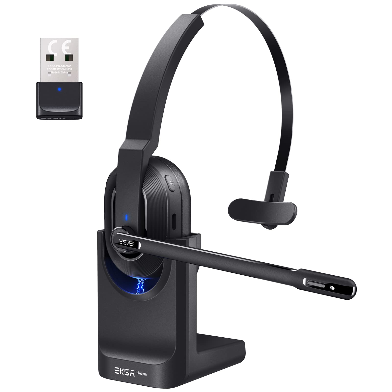 EKSA Bluetooth Headset, Wireless Headphones with AI-Powered Environmental Noise Cancelling Microphone (ENC) & Fast Charging Stan