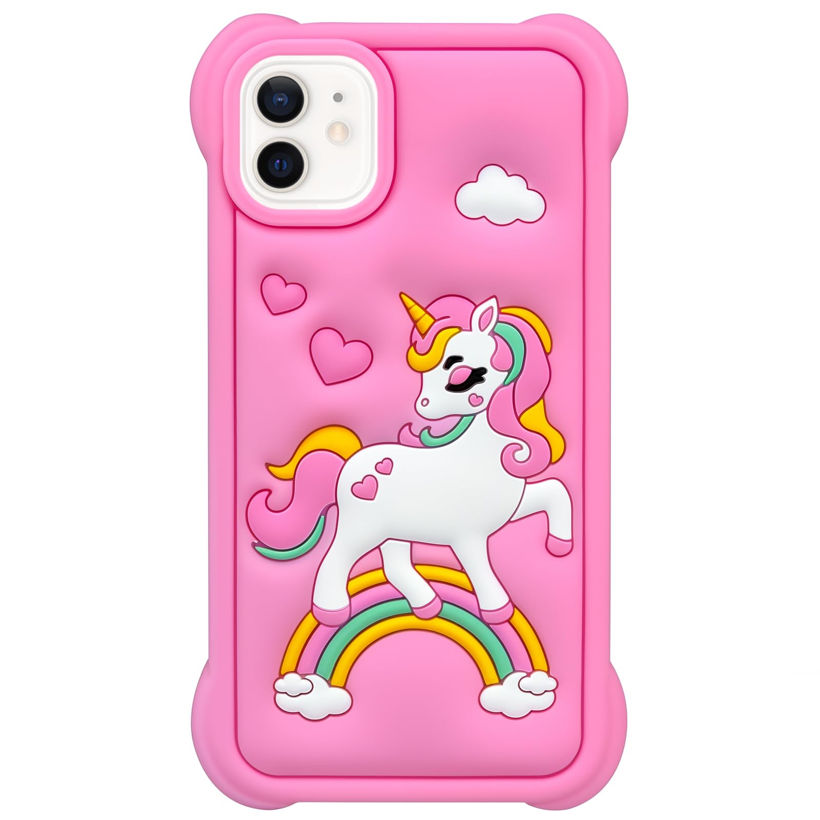 Mouzor Cute Rainbow Unicorn Case Compatible With Iphone 12 Case, Pink Horse Iphone 12 Pro Case, Kawaii Animals 3D Cartoon Soft S