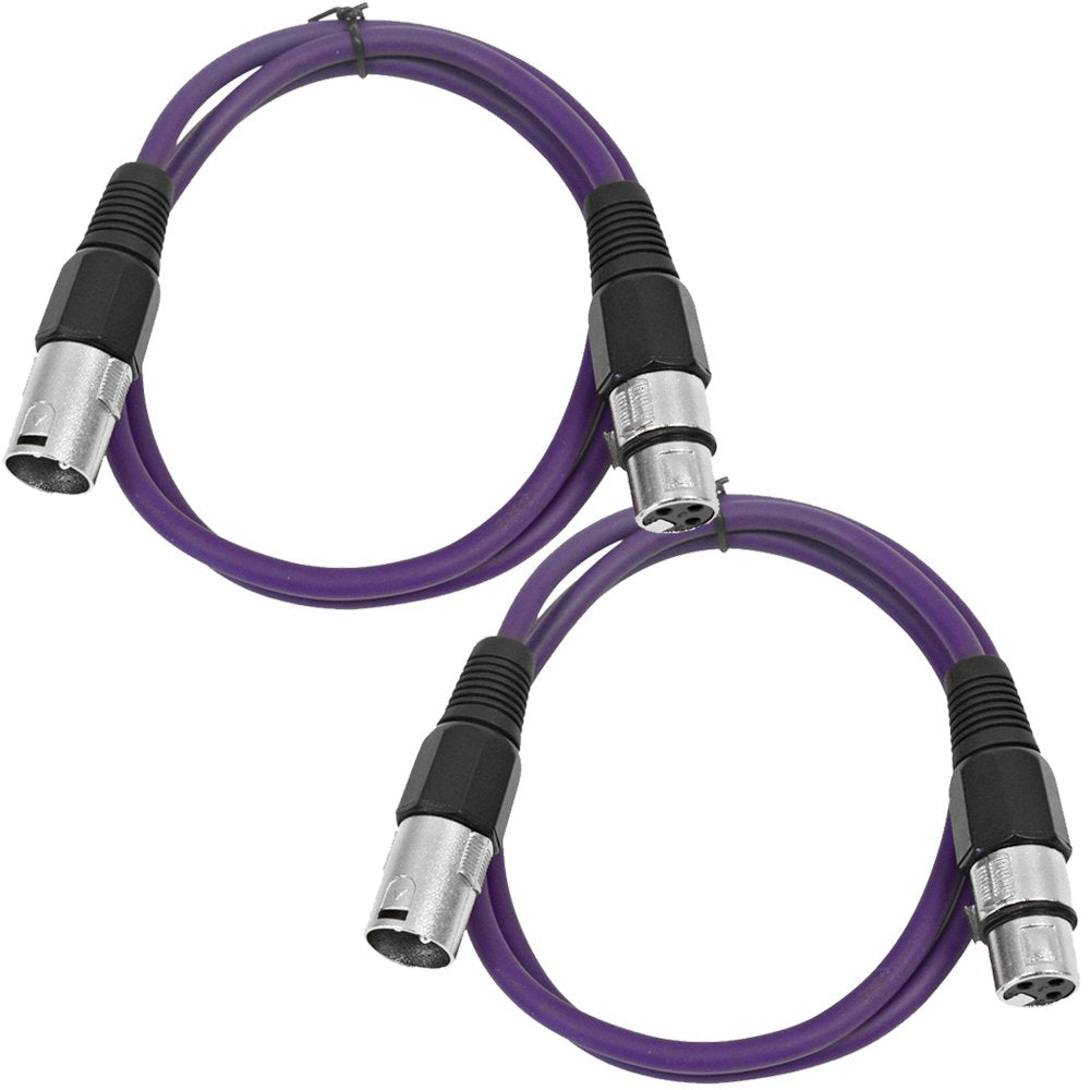 Seismic Audio - Saxlx-2-2 Pack Of 2' Xlr Male To Xlr Female Patch Cables - Balanced - 2 Foot Patch Cord - Purple And Purple