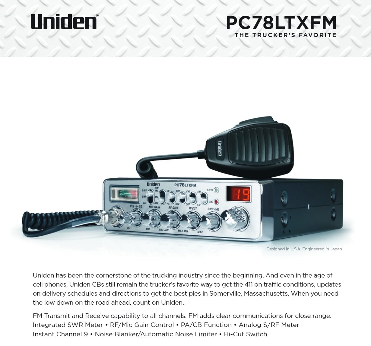 Uniden Pc78Ltxfm Professional 40-Channel Cb Radio With Dual-Mode Am/Fm, Integrated Swr Meter, Pa/Cb Function, Hi Cut, Rf/Mic Gai,WBAUVB0C8Q5FRB4