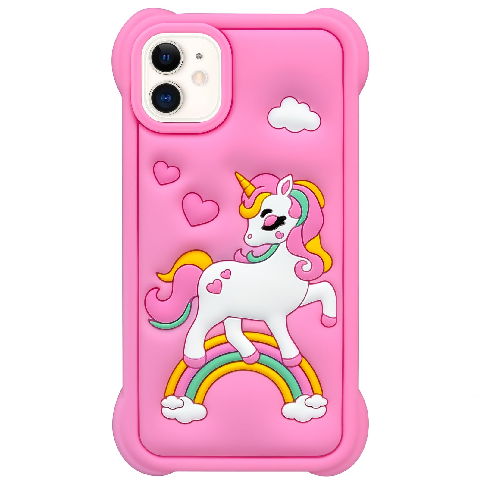 Mouzor Cute Pink Rainbow Unicorn Case Compatible With Iphone 11 Case, Horse Kawaii Animals 3D Cartoon Soft Silicone Heavy Duty P