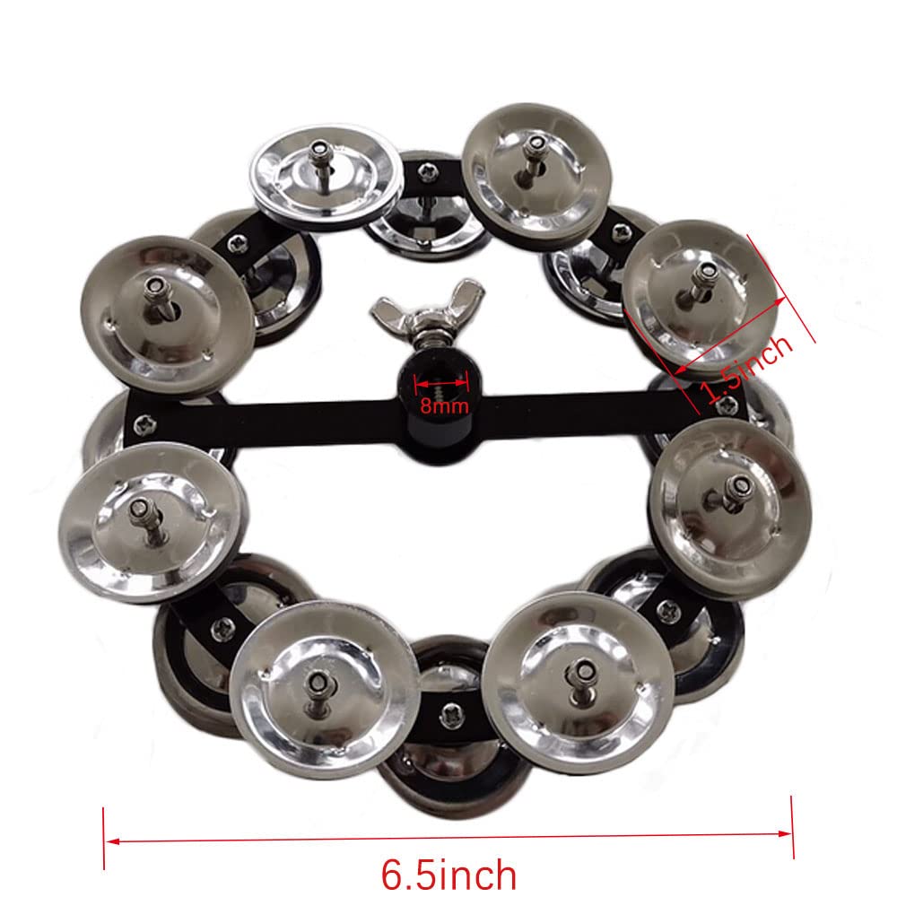Tuoren 5.5'' Mountable Symbal Hihat Tambourine With 8 Double Row Steel Jingles For Drum Set Silver