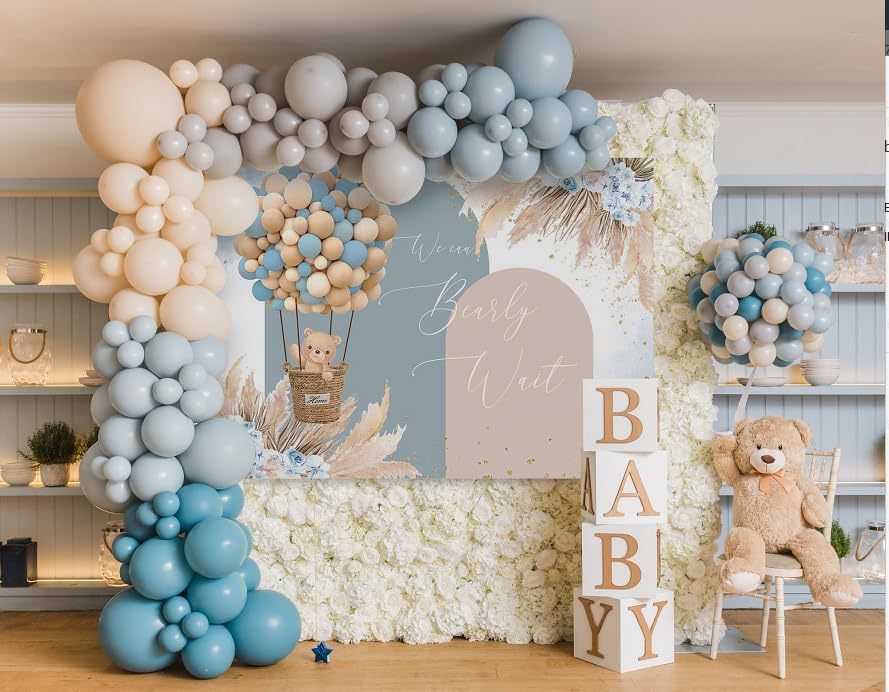 Mocsicka We Can Bearly Wait Backdrop Boho Hot Balloon Bearly Wait Baby Shower Decorations Girl Boy Blue Pampas Grass We Can Bear