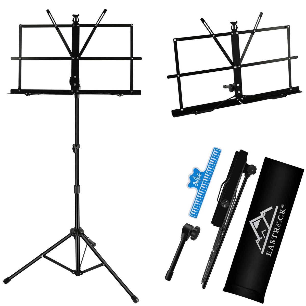 Eastrock Folding Music Sheet Stand 2 In 1 Dual-Use Portable Music Stand Lightweight With Carrying Bag, Metal Music Stand Foldabl
