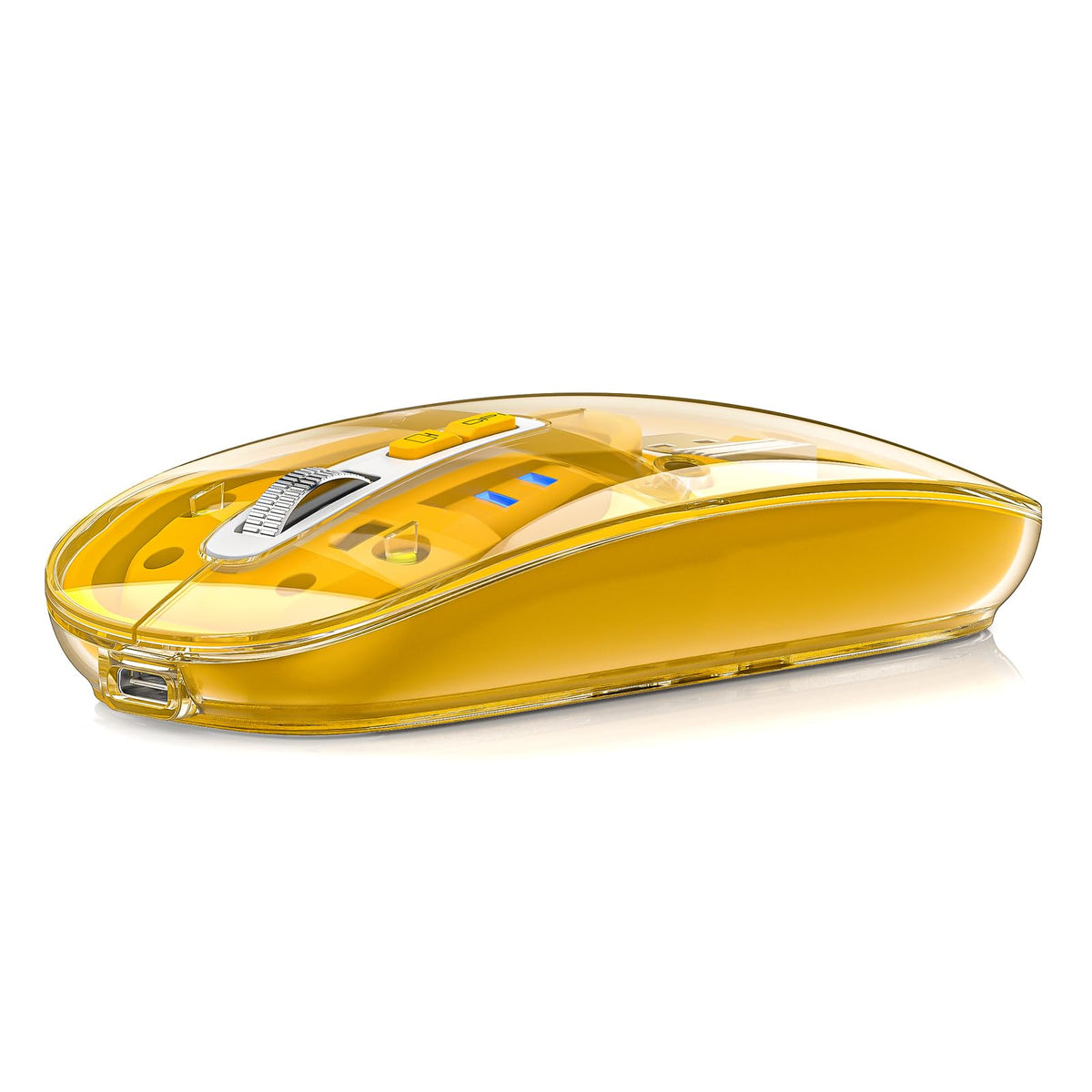 Uiosmuph Bluetooth Mouse Wireless, Tri Mode (Bt5.1/5.1+Usb), Usb C Rechargeable, Quiet Click, Transparent Cover, Battery Level V
