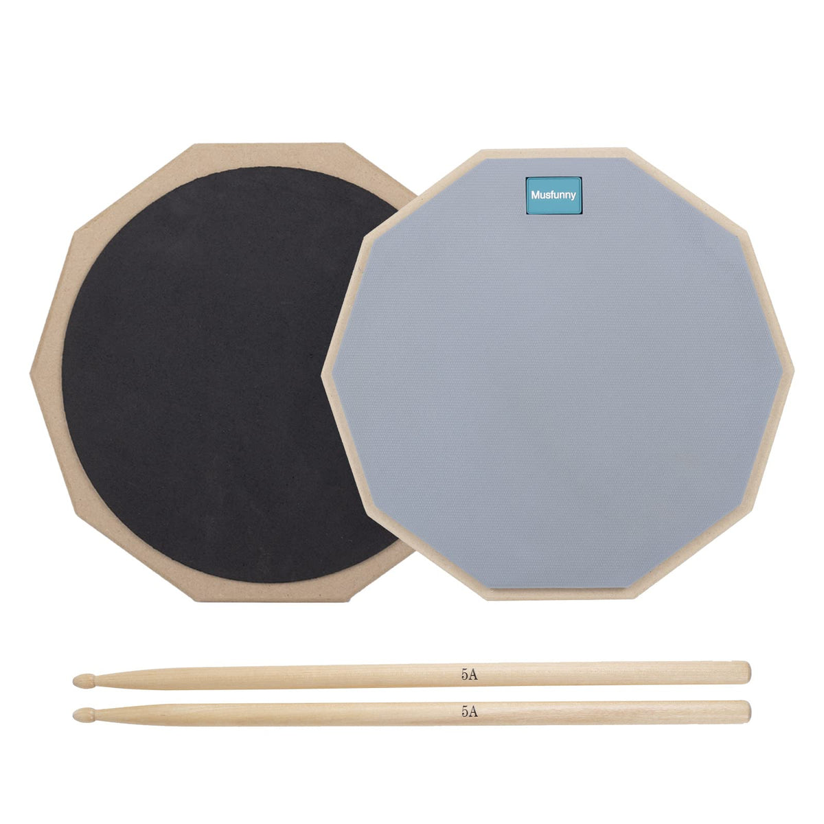 Musfunny 12 Inch Drum Practice Pad And Sticks Double Sided Silent Practice Drum Pad Snare Drum Mute Pads With 5A Drumsticks Stor
