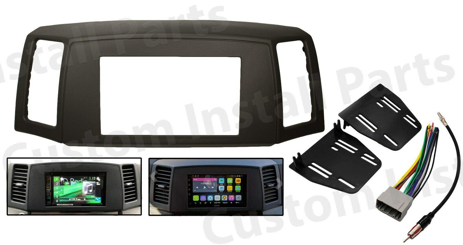 Double Din Navigation Radio Bezel Dash Install Kit With Standard Wiring Harness And Antenna Adapter   Khaki Compatible With Jeep