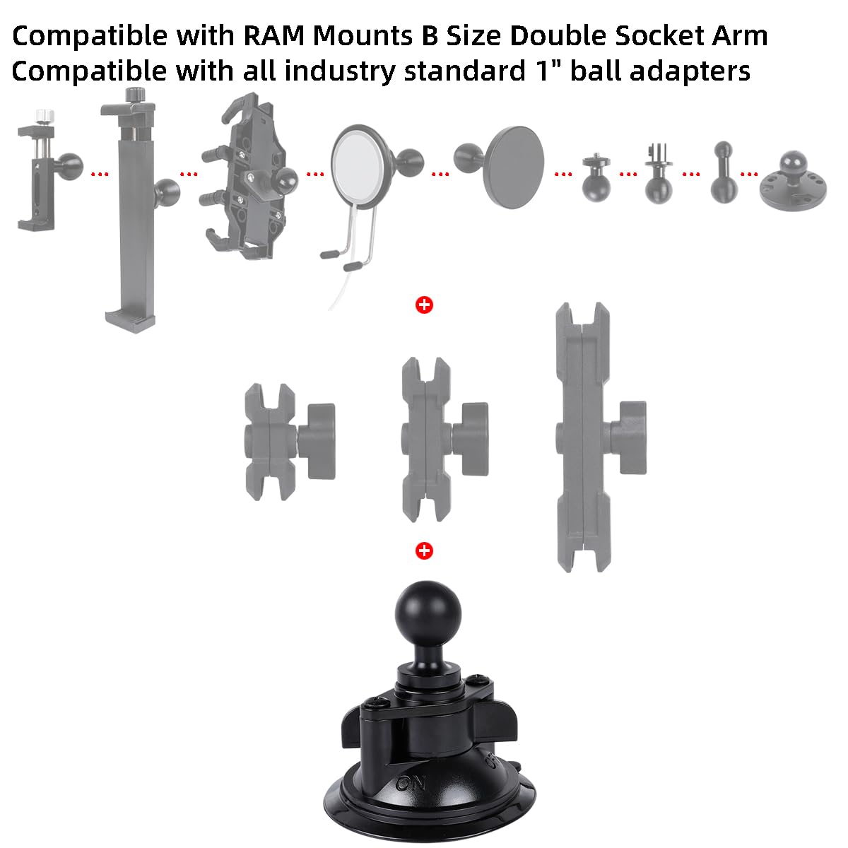 1'' Ball Suction Cup Base With Adhesive Dashboard Pad Mounting Disk Compatible With Ram Mounts And Other B Size 25Mm Ball Phone