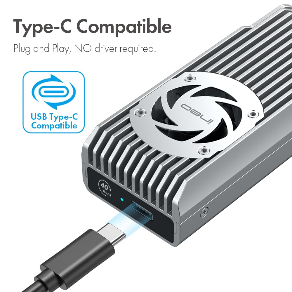 Ineo Usb 4.0 M.2 Nvme Ssd Enclosure With Built In Cooling Fan   Compatible With Thunderbolt 3/4 & Usb 4/3/2 [C2598 Nvme, 40Gbps]