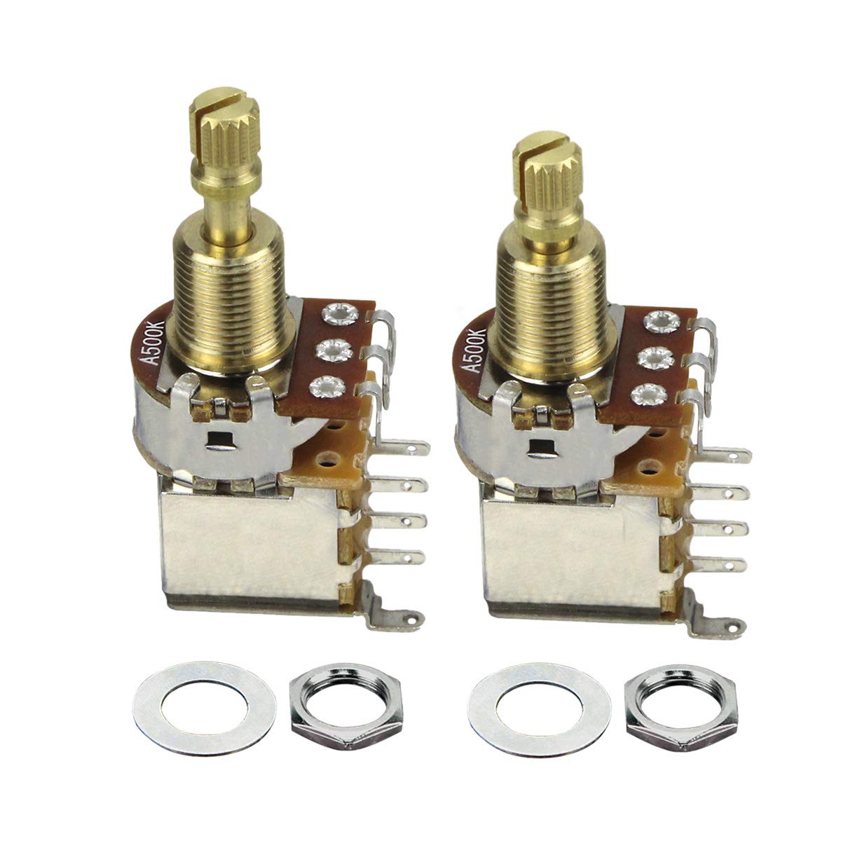 FLEOR 2pcs A500K Push Push Guitar Pots Audio Taper Potentiometers Long Copper Split Shaft
