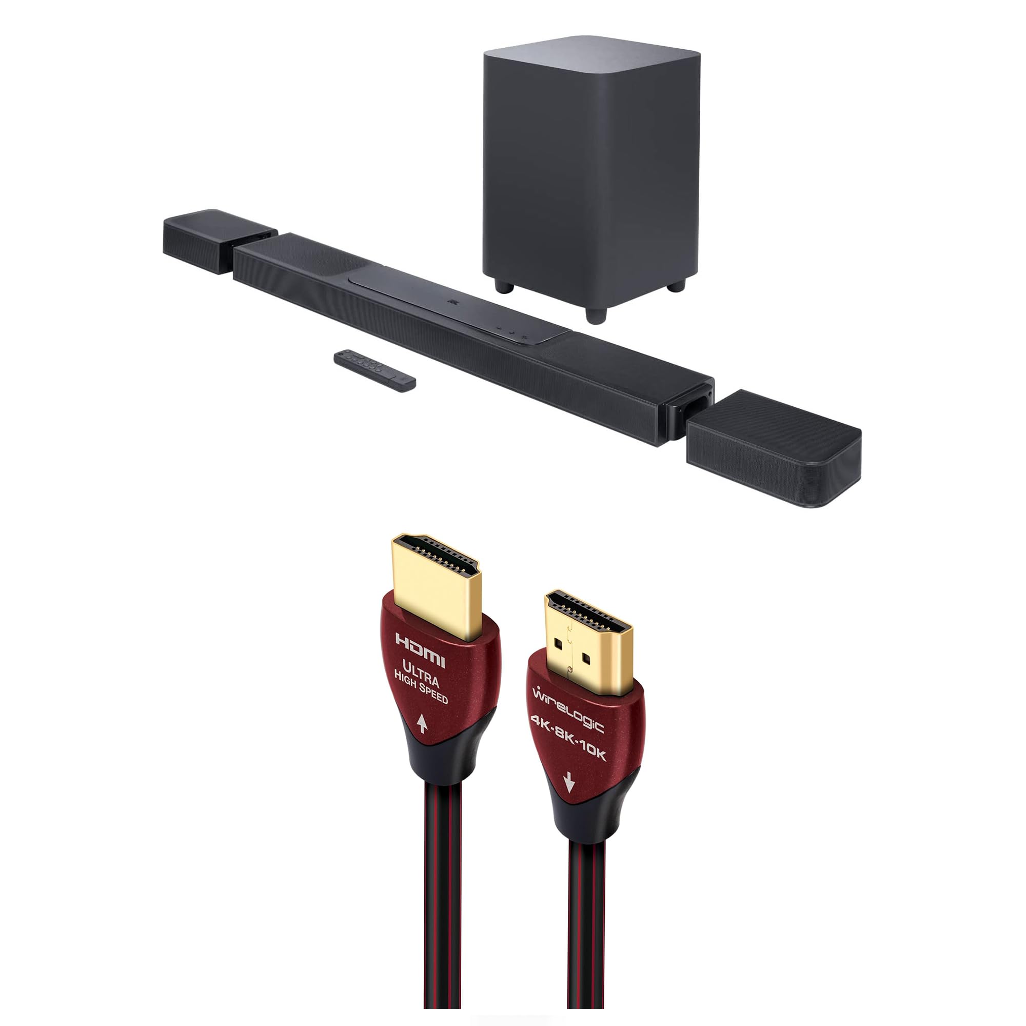 JBL BAR-1300X 11.1.4ch Soundbar and Subwoofer with Surround Speakers and a WireLogic Ruby 8ft Ultra High Speed 4K-8K-10K HDMI Ca