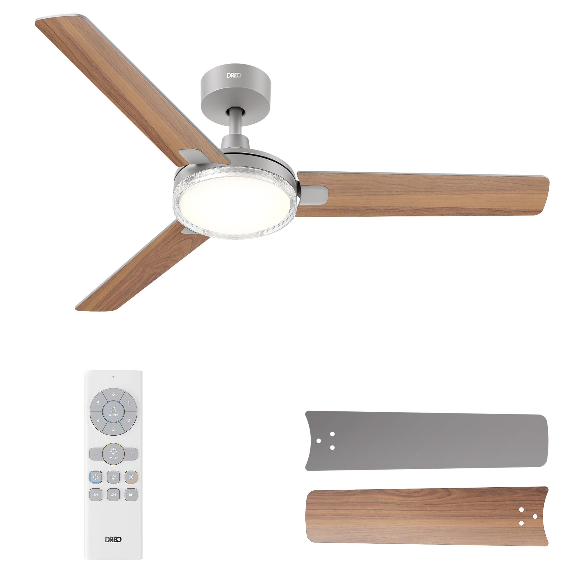 DREO Ceiling Fans with Lights and Remote, 52 Grey Ceiling Fan, 5CCT, 6-Level Dimmable, 6 Speeds, Quick-install, Quiet Reversible