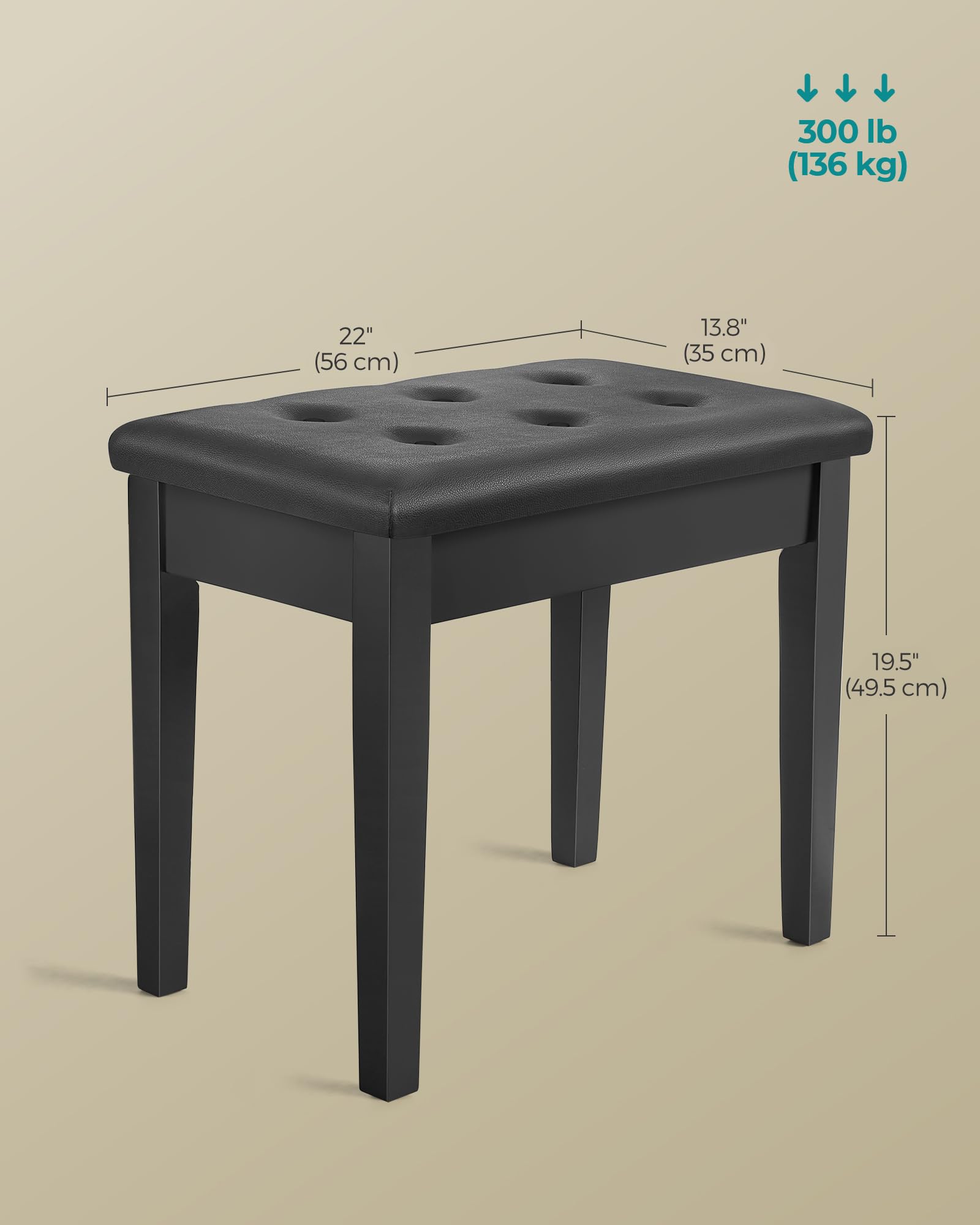 Songmics Piano Bench With Padded Cushion And Storage Compartment For Music Books, Vanity Stool, Tufted Wooden Piano Seat, 13.8 X