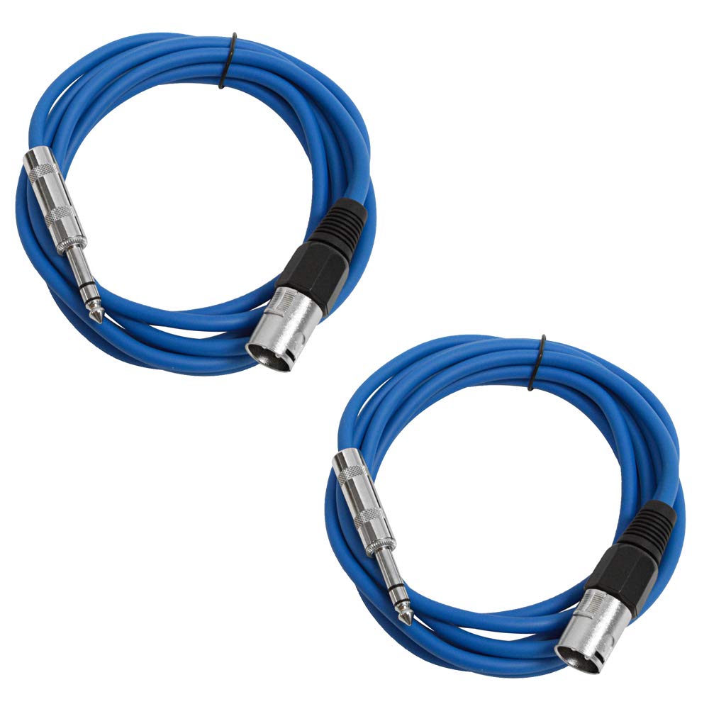 Seismic Audio - SATRXL-M10-2 Pack of 10 Foot 1/4 Inch TRS to XLR Male Patch Cables - Balanced - 10 Foot Patch Cord - Blue and Bl