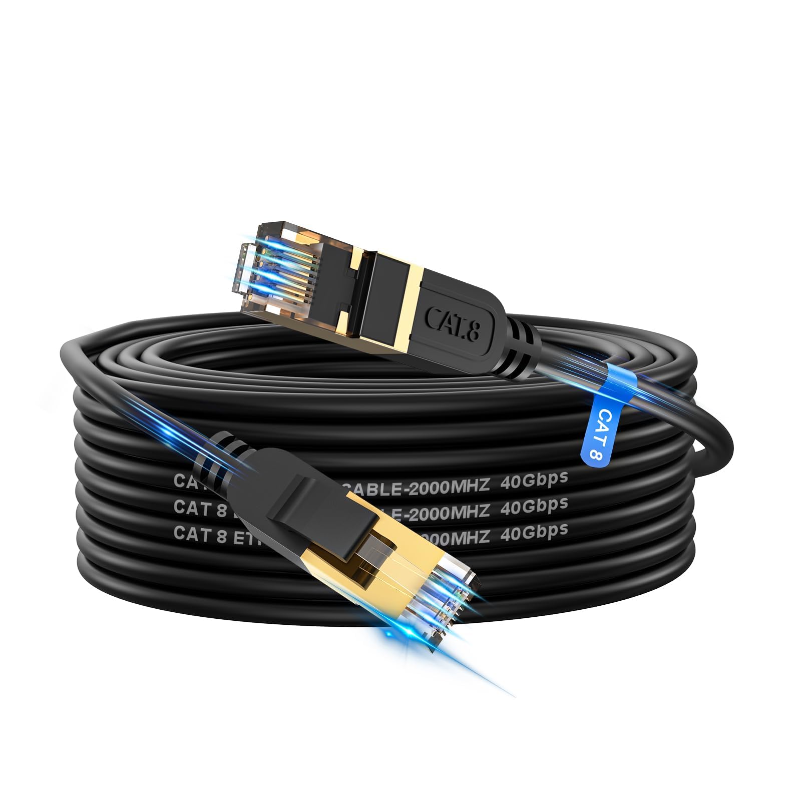 Cat 8 Ethernet Cable, 75Ft High Speed Heavy Duty 26Awg Cat8 Lan Network Cable 40Gbps, 2000Mhz With Gold Plated Rj45 Connector, O
