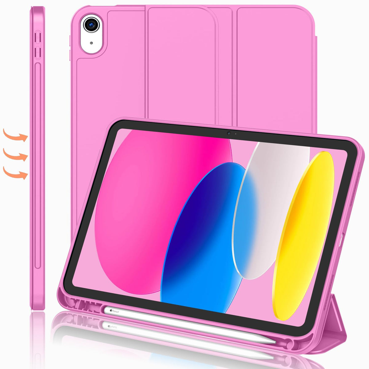 Imieet New Ipad (A16) 11Th Generation Case 11 Inch 2025, Ipad 10Th Generation Case 2022 10.9 Inch With Pencil Holder, Trifold Stand Smart Cover With Soft Tpu Back,Auto Wake/Sleep(Peach Red)