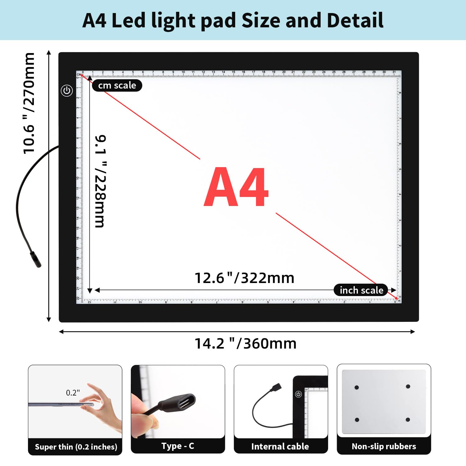 Zocelight A4 Light Pad For Diamond Art Kits For Adults,0.2'' Ultra Thin Light Board With Stand And Clip For Diamond Painting Acc