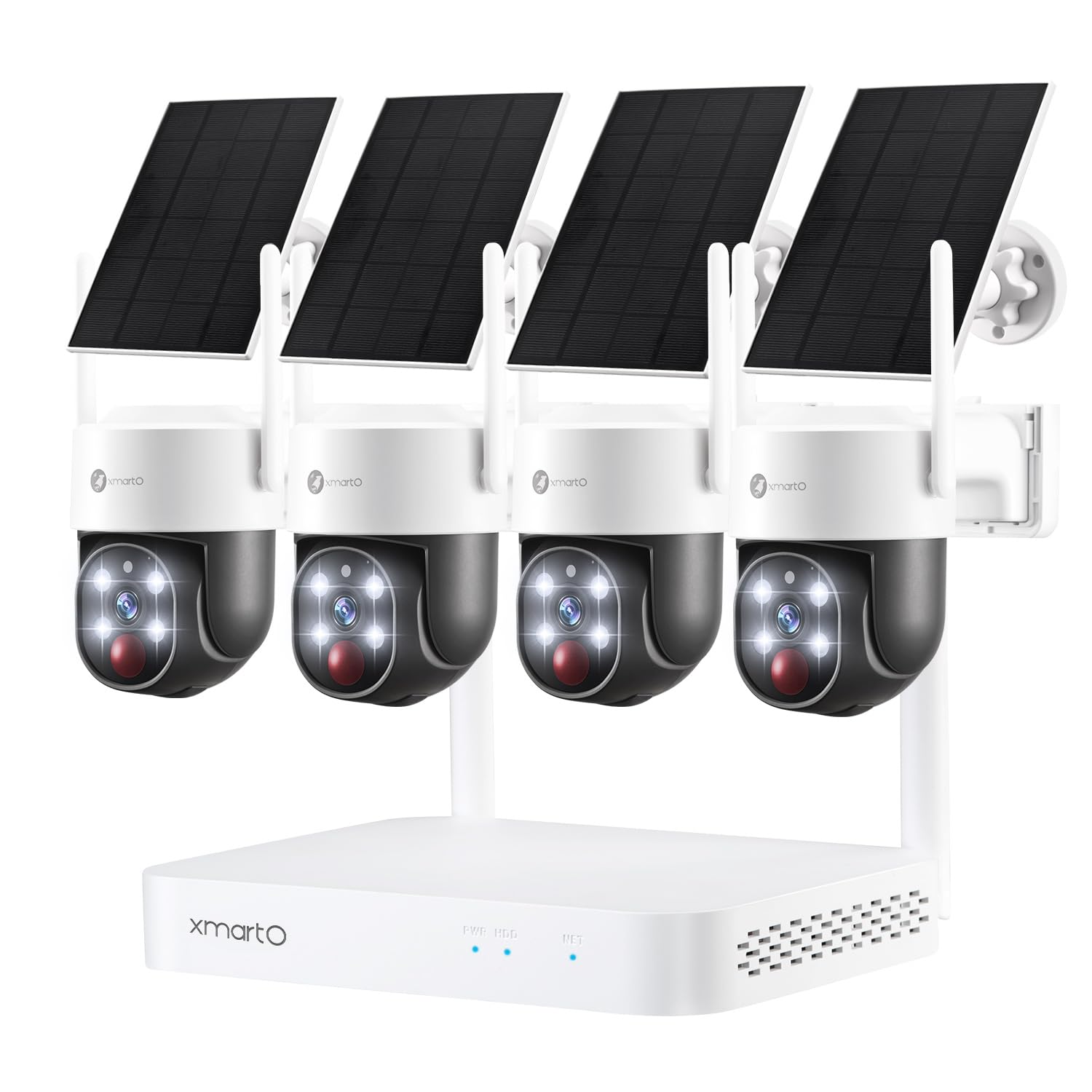 Xmarto 100% Wire Free Solar Ptz Home Security Camera System Wireless, 4 Set 2K 4Mp Qhd Cctv Camera Kit With 4K 10Ch Expandable W