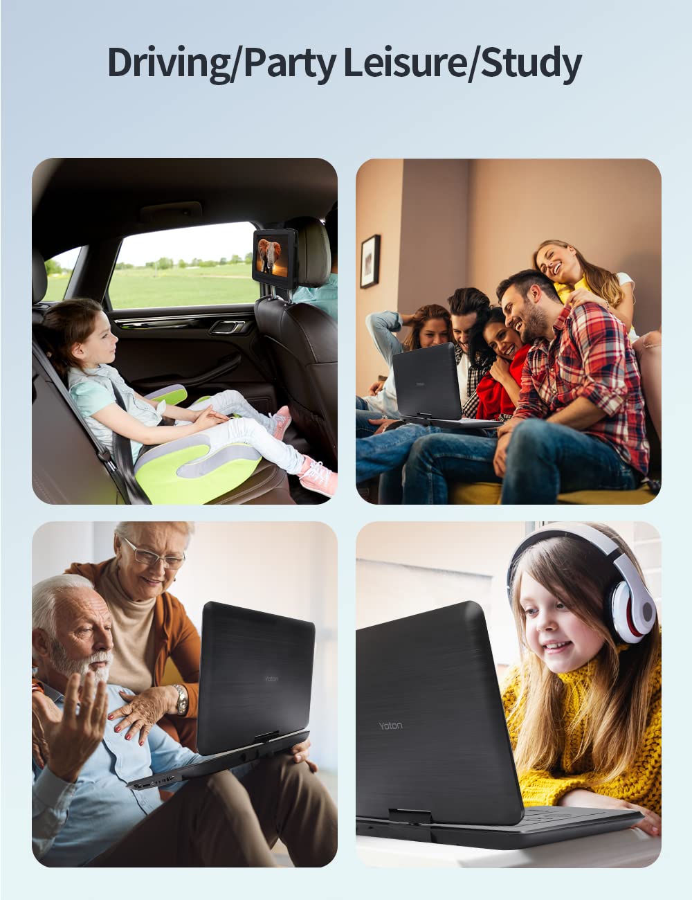 Yoton 17.5' Portable Dvd Player With 15.5' Hd Swivel Screen For Car And Kids, 4 6 Hours Working Time With Built In Battery, Dual Stereo Speakers, Usb/Sd/Av/Audio/Gamepad Support [Not Support Blu Ray]