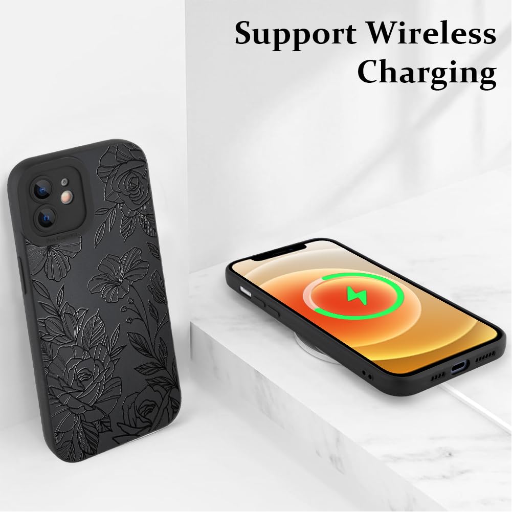 Lsl Case For Iphone 12 Black Floral Flower Pattern Print Case Soft Tpu Full Camera Lens Anti Drop Anti Scratch Shockproof Protec