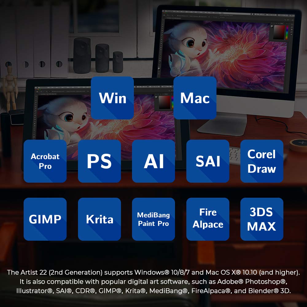 Drawing Tablet With Screen Xppen Artist 22 2Nd Computer Graphics Tablet 122% Srgb With Tilt Function Battery-Free Stylus Adjusta