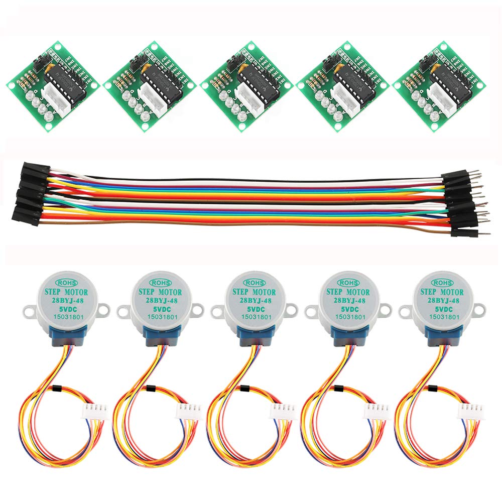 Dorhea 5Pcs 28Byj 48 Uln2003 5V Stepper Motor + Uln2003 Driver Board + 20 Pcs Male To Female Jumper Wire Cable