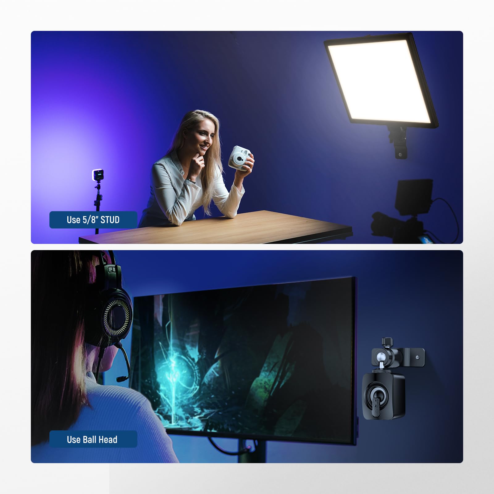 Neewer 2 Pack T Type Wall Ceiling Mount, Ring Light Wall Mount Bracket With Detachable Ball Head, 5/8'' Stud, 1/4'' Screw For Fl