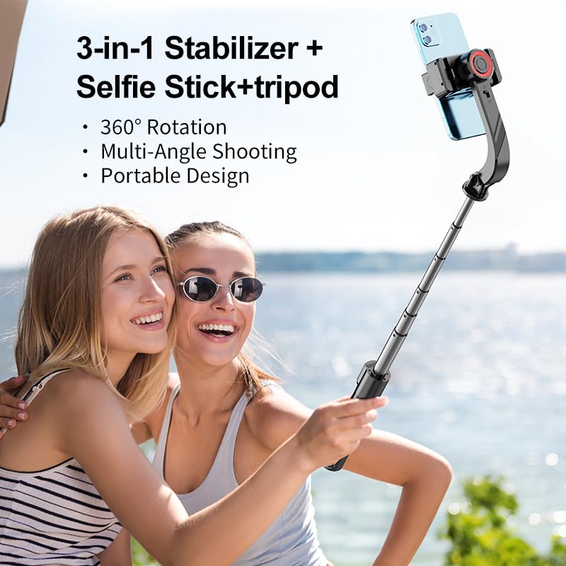 Phone Gimbal Stabilizer For Phone,Selfie Stick & Tripod With Remote Control | One-Touch Horizontal/Vertical Switch & 360 Rotatio