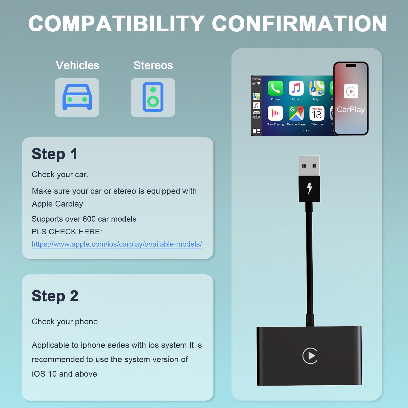Carplay Wireless Adapter,Wireless Carplay Adapter/Dongle,Plug & Play 5Ghz Wifi Online Update,Low Latency,Easy To Install,Support