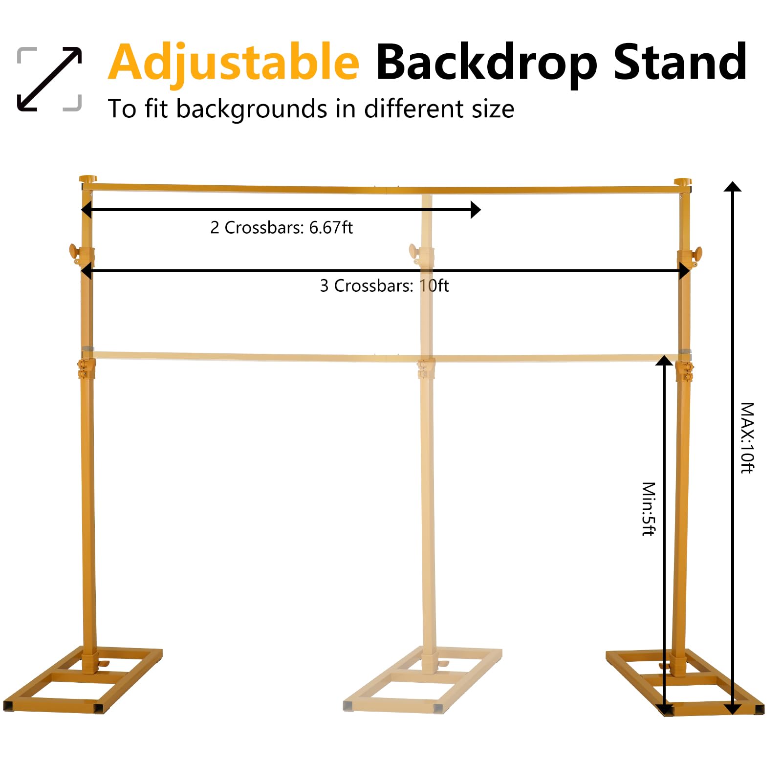 Showmaven Backdrop Stand, 10X10 Ft Heavy Duty Pipe And Drape Stand, Adjustable Gold Backdrop Stand For Wedding, Birthday Party,