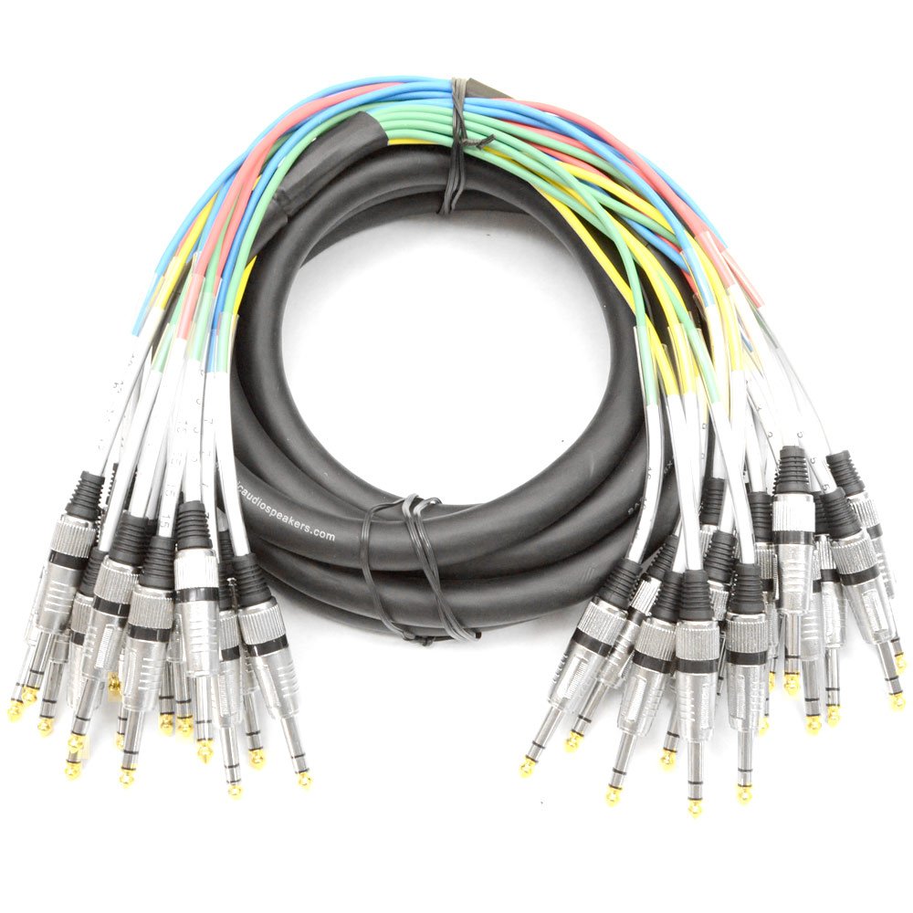 16 Channel 1/4 TRS Snake Cable - 15 Feet Long - Serviceable Ends - Pro Audio Effects Snake for Live Live, Recording, Studios, an