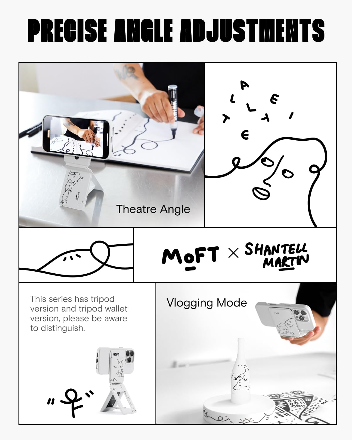 Moft X Shantell Martin Phone Tripod Stand Selfie Stick For Iphone, Multi-Angles Iphone Stand, Lightweight & Portable Phone Holde