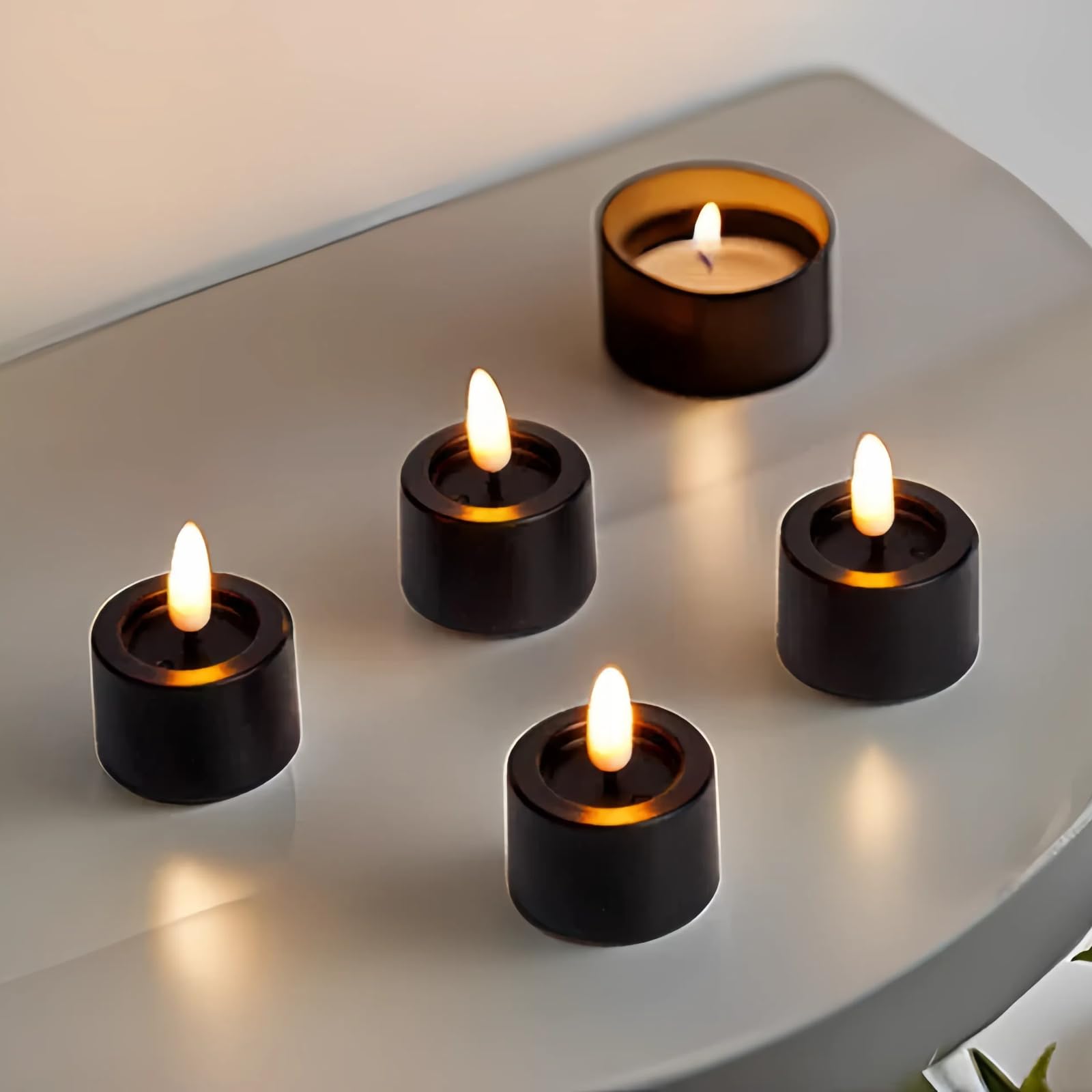 Simplelight Pack Of 12 Tea Lights Candles Battery Operated   Battery Tea Lights With Timer, Battery Candles Black Color For Voti