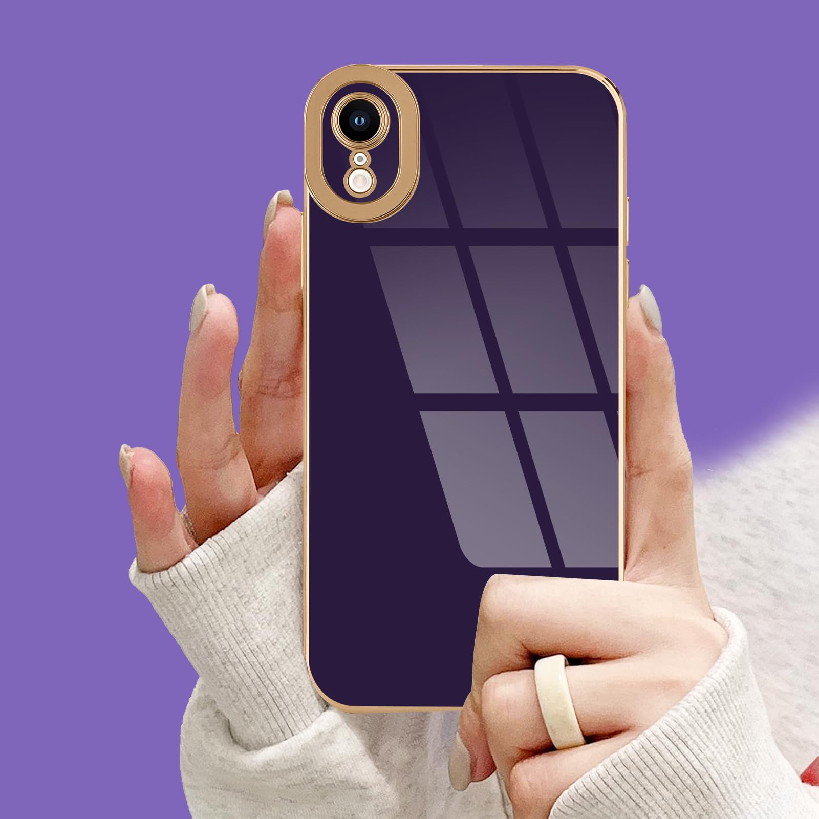 Lafunda Designed For Iphone Xr Case Cute, Luxury Plating Case For Women Girls Elegant Gold Edge Soft Tpu Bumper Cover With Camer